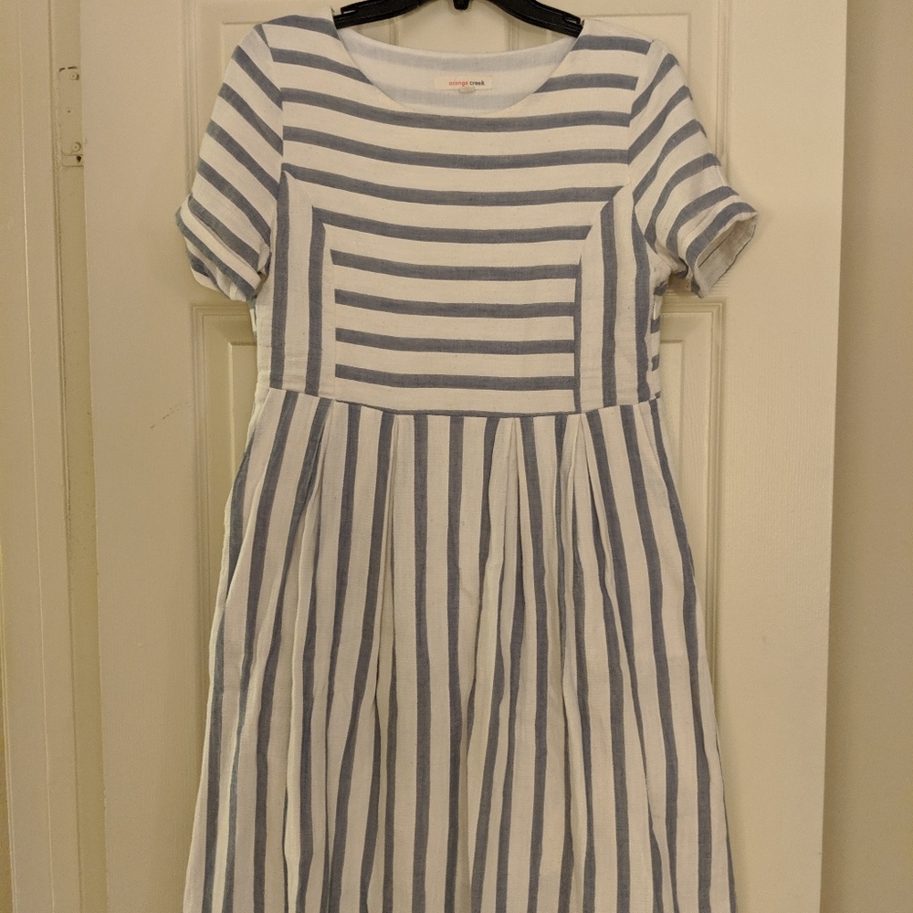 Linen striped women's dress